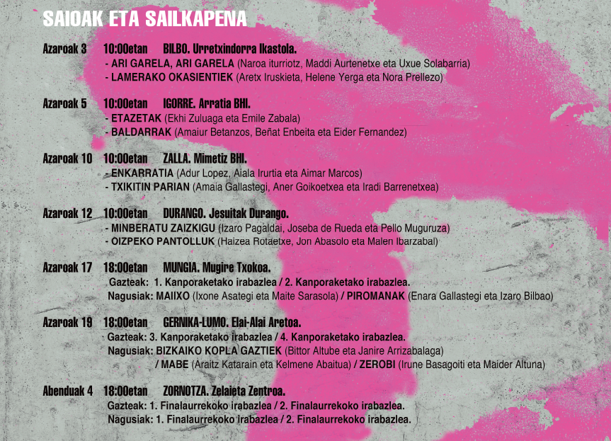 Bertsolari Gaztee. Saioen taula 2025