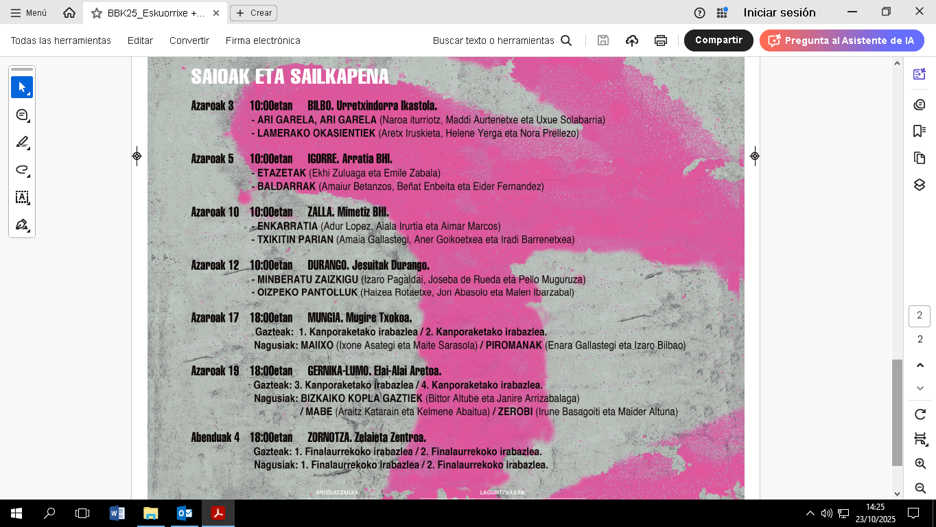 Bertsolari Gaztee. Saioen taula 2025